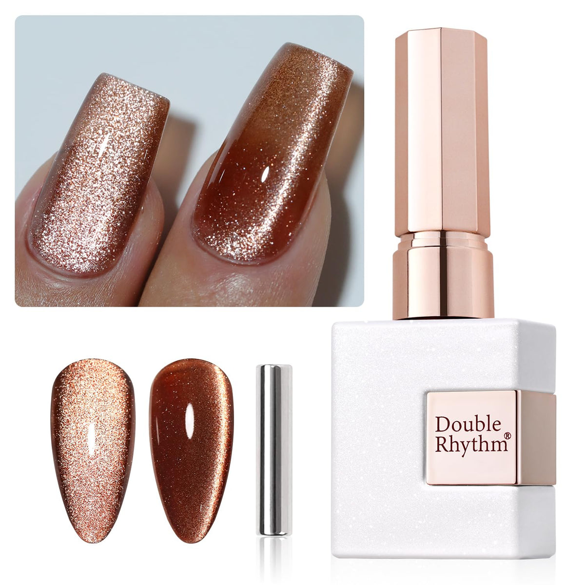 Double Rhythm Jelly Glass Cat Eye Gel Polish with Magnet 15ML Holographic Glitter Shimmer