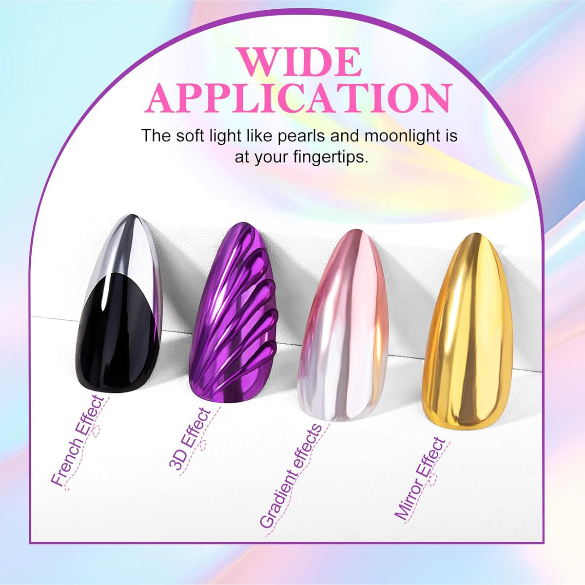 NXJ INFILILA Gold Silver Chrome Nail Powder, Metallic Mirror Pigment Glitter Effect 4 Colors