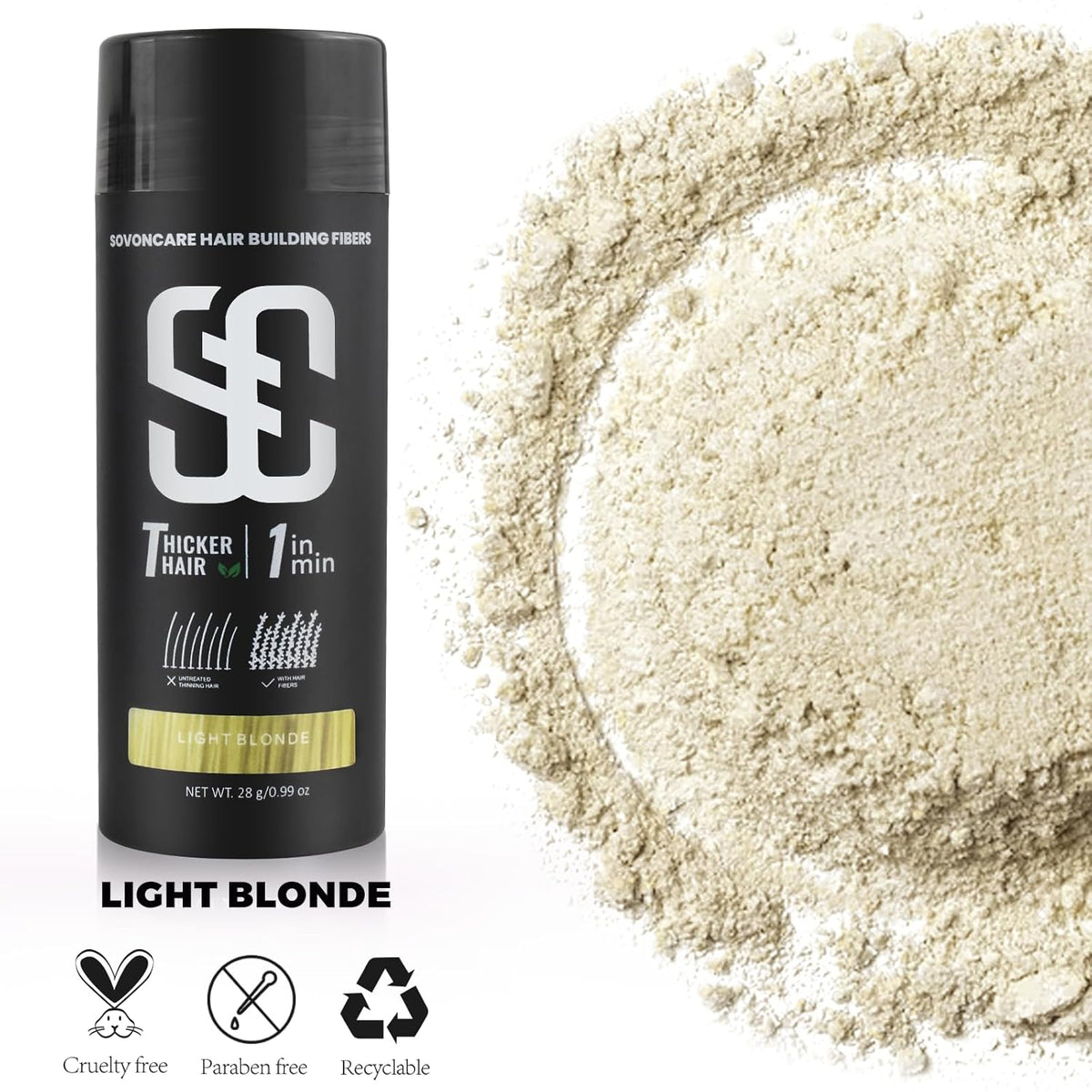 SOVONCARE Hair Fibers for Thinning Hair Light Blonde, Hair Building Fibers for Bald Spots