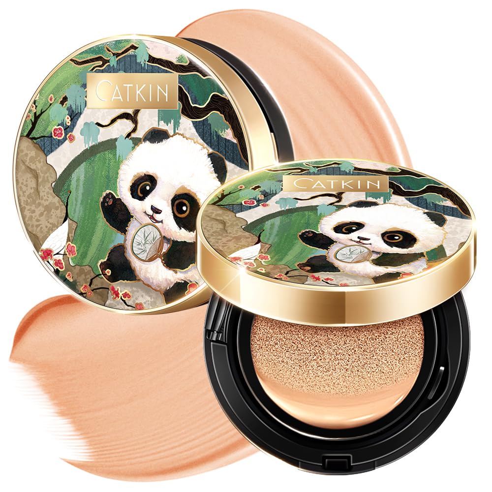 CATKIN Panda Land Full Coverage Cushion Fondation, Breathable Hydrating Nourishing Poreless Face
