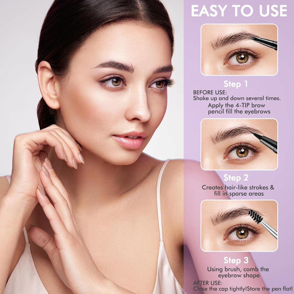 LAVONE Eyebrow Pencil, 2-In-1 Waterproof Eyebrow Pen, with 3 Tip Microblading Eyebrow Pen and