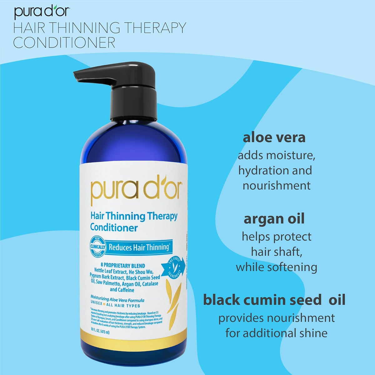 PURA D'OR Hair Thinning Therapy Biotin Shampoo and Conditioner Set, CLINICALLY TESTED Effective