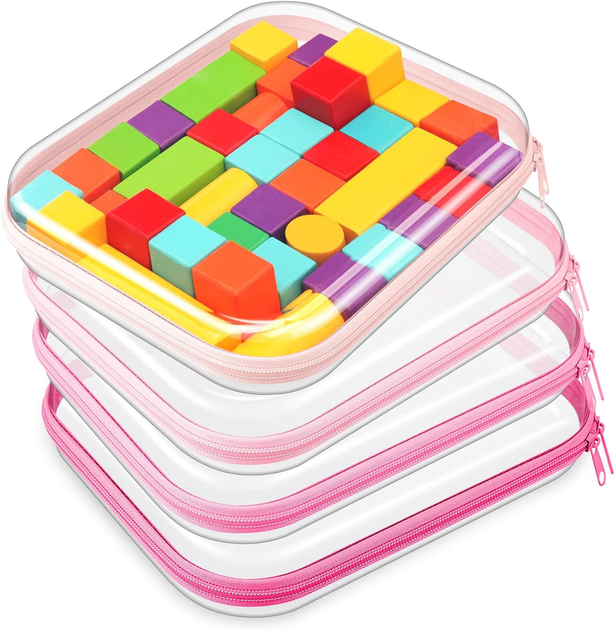 Hoolerry 4 Pcs Hard Clear Zipper Case Makeup Bags Plastic Pencil Pouch Transparent Storage Box