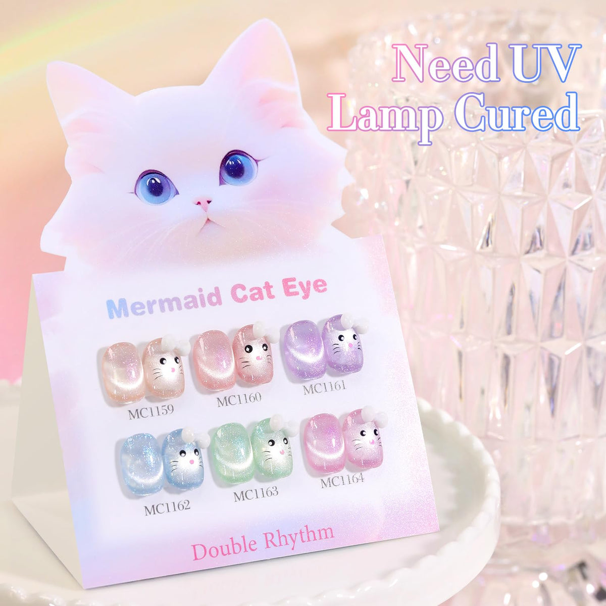 Double Rhythm Cat Eye Gel Nail Polish Set of 6 Same Color Same Bottle 0.5 Oz Shimmer Glitter with