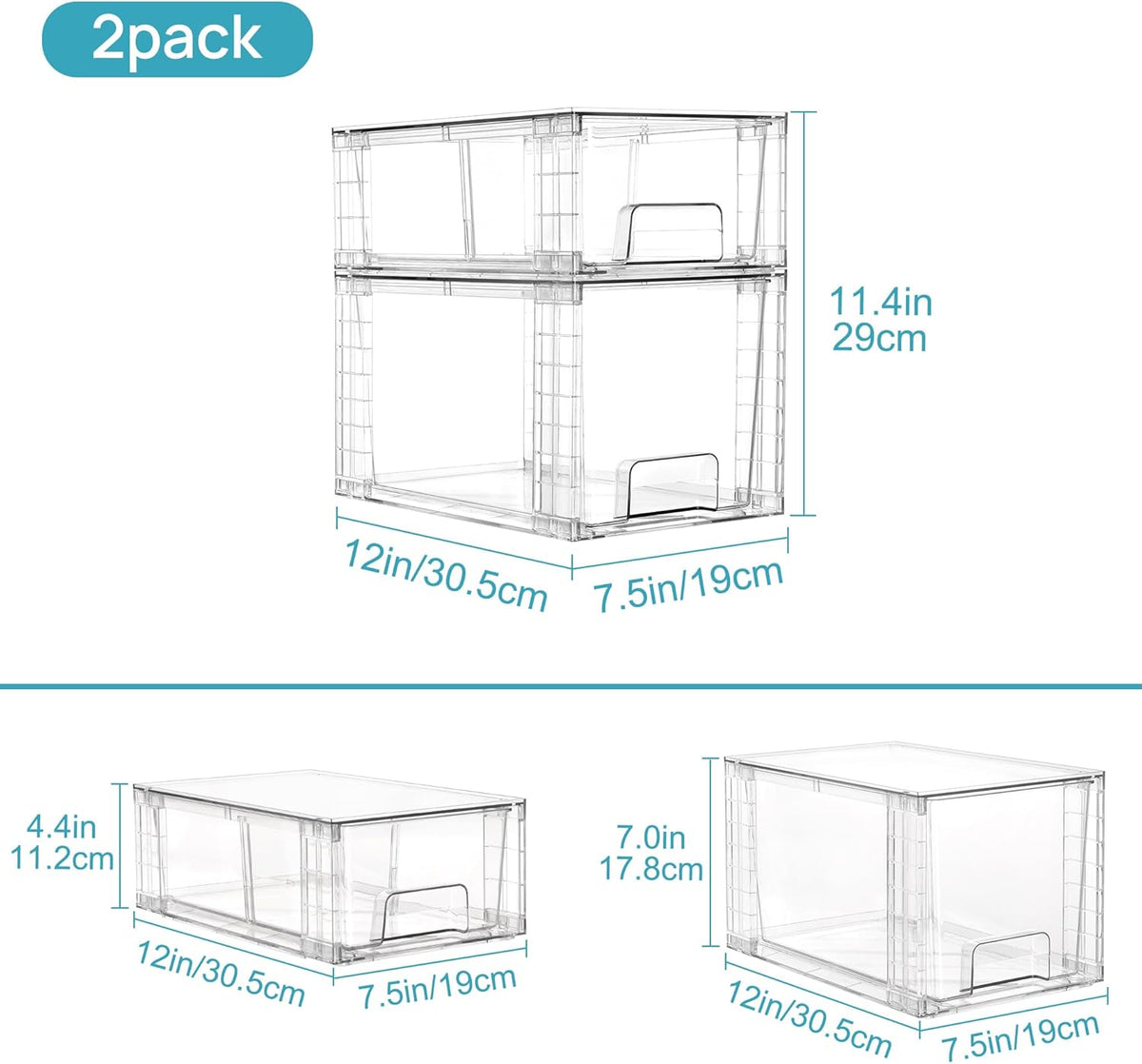Vtopmart 8 Pack Clear Stackable Storage Drawers,Easy to Assemble Bathroom Organizers and Storage