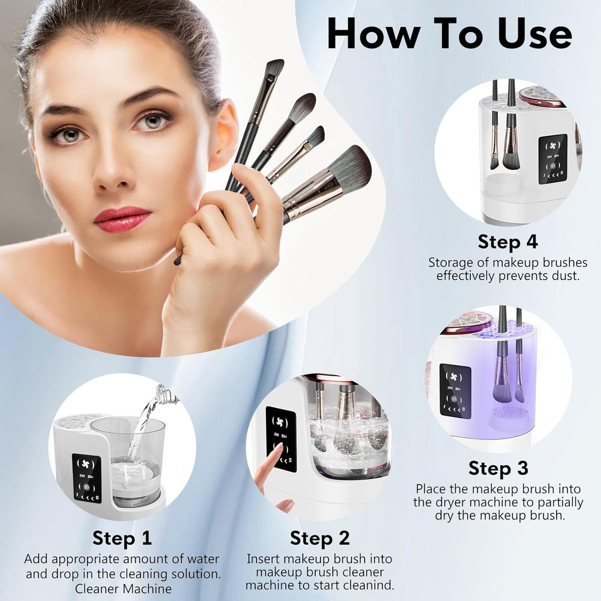 3 IN 1 Electric Makeup Brush Cleaner,Automatic Makeup Brush Cleaner with Makeup Brush