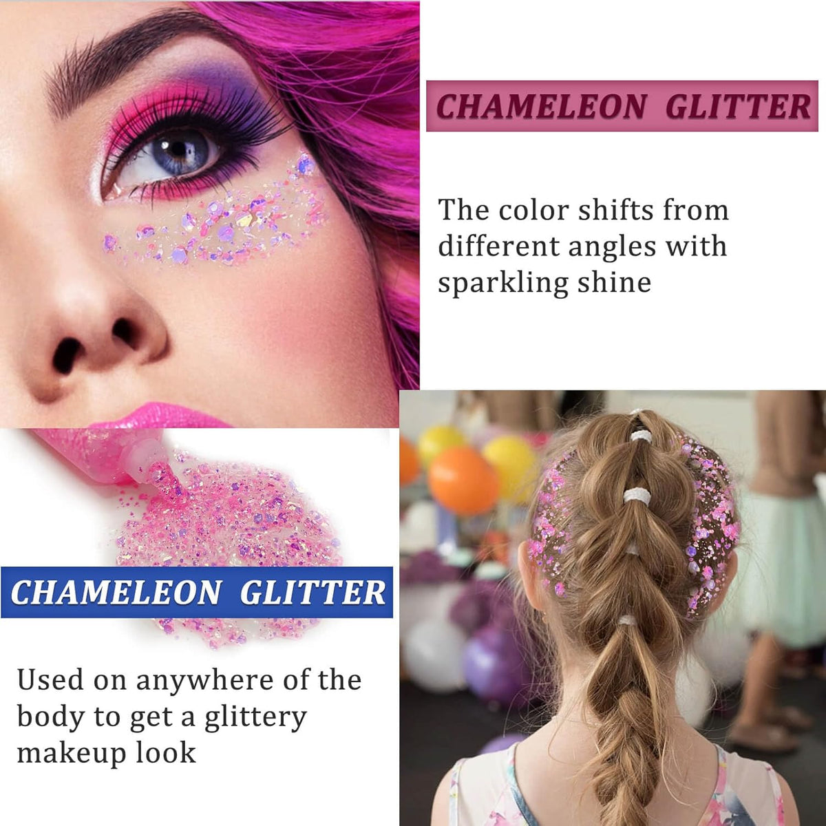 MEICOLY Chameleon Light Pink Body Glitter,Chunky Face Glitter for Halloween,Color Changing Mermaid