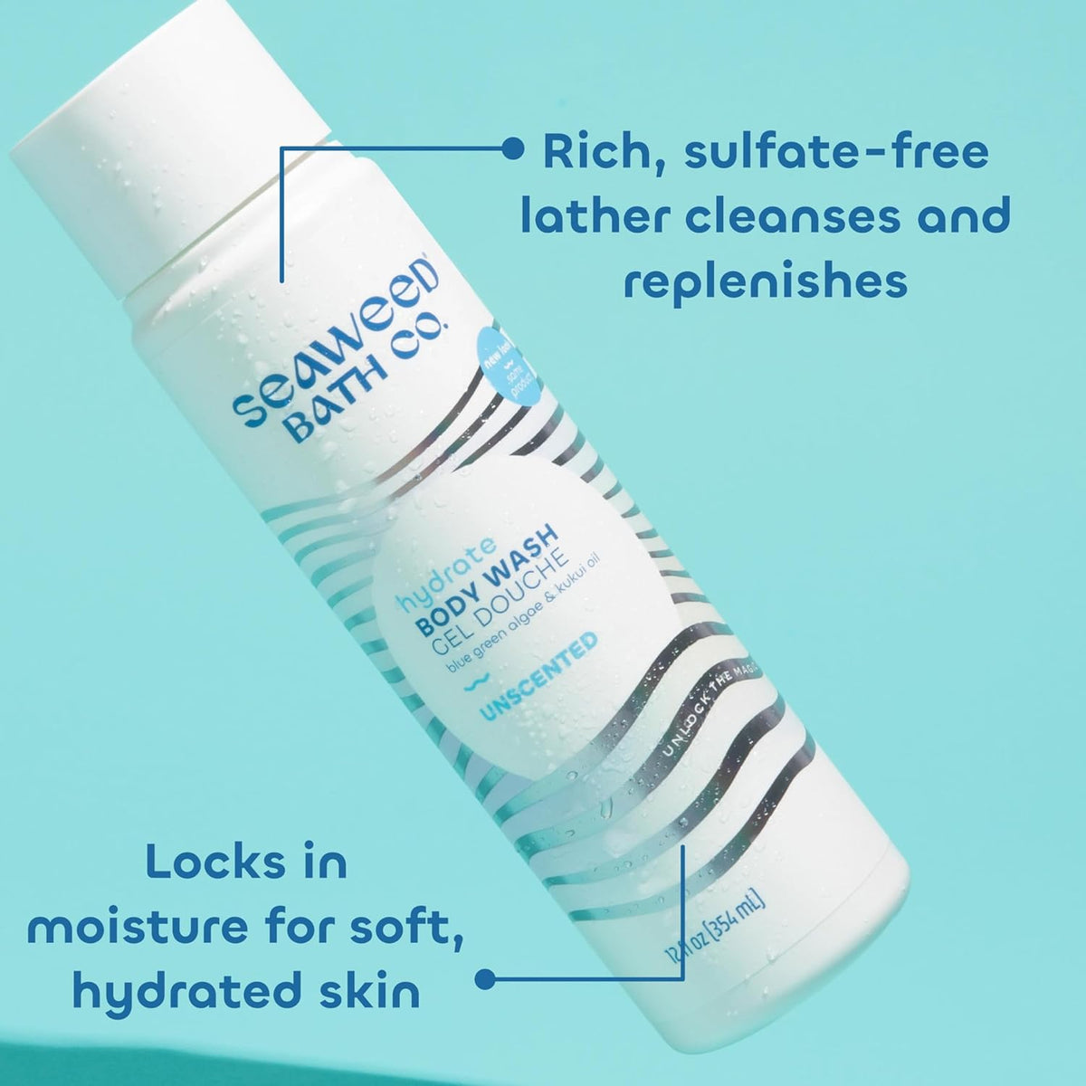 Seaweed Bath Co. Hydrate Body Wash - Unscented - Foaming Shower Gel Cleanser with Natural