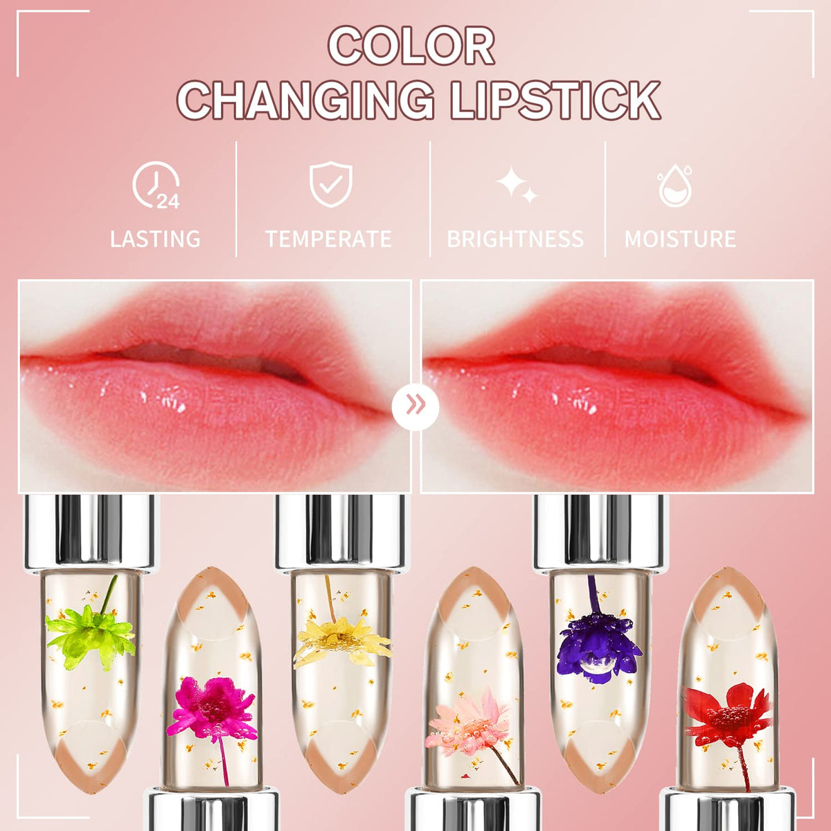3 Pcs/Set Flower Jelly Lipstick Set Temperature Change Moisturizer Long Lasting Nutritious Glossy