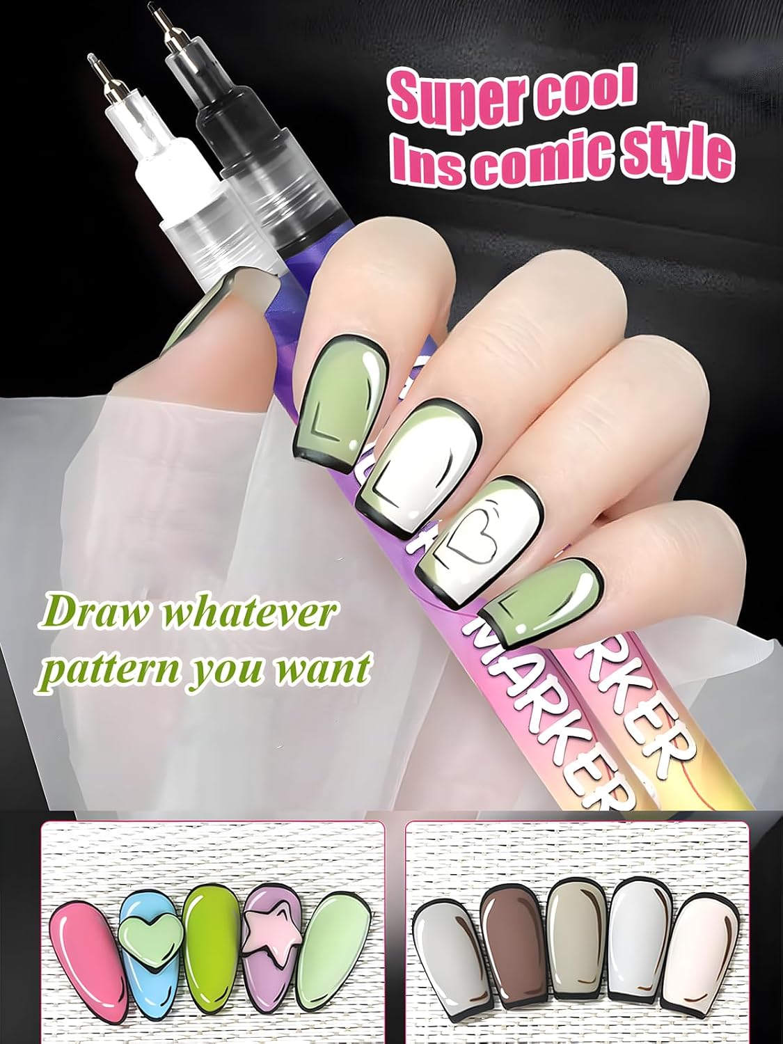 Fine Tips 3D Nail Art Pens, 12 Colors 0.5 MM Nail Marker Pens Nail Point Graffiti Dotting Drawing