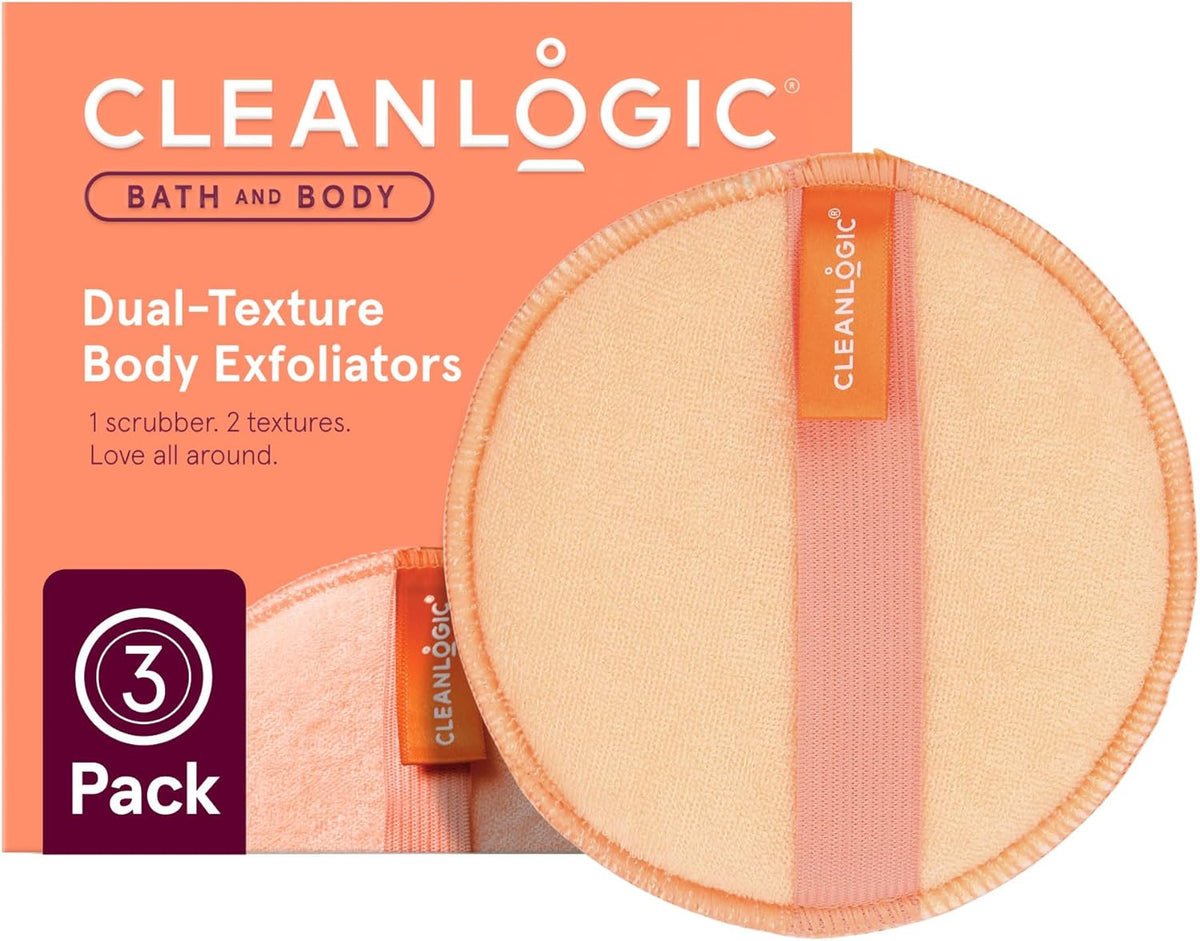 Cleanlogic Bath and Body Exfoliating Body Scrubber, Dual-Texture Round Exfoliator Tool for Smooth