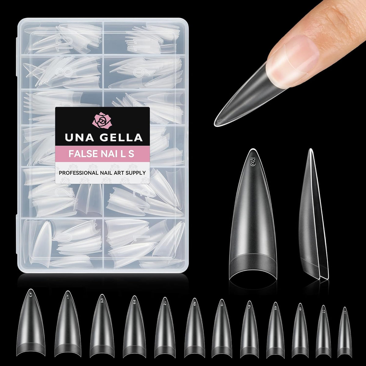 UNA GELLA Clear Stiletto Nails Tips Half Cover Stiletto Gel Nail Tips 216pcs Almond Shape False