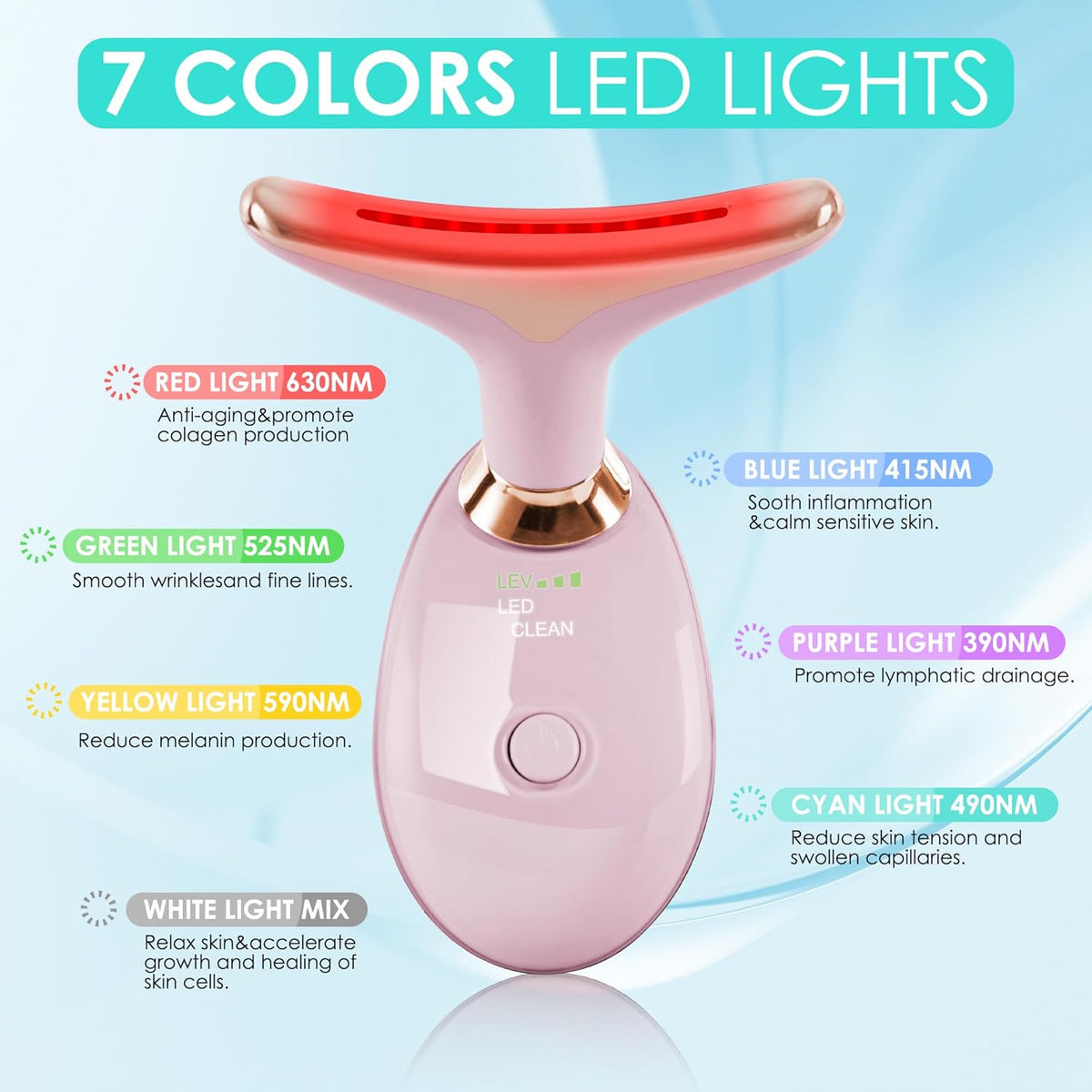 Facial Massager Red-Light-Therapy-for-Face and Neck, Face 𝖲 culpting Wand with 7 Color - Birthday