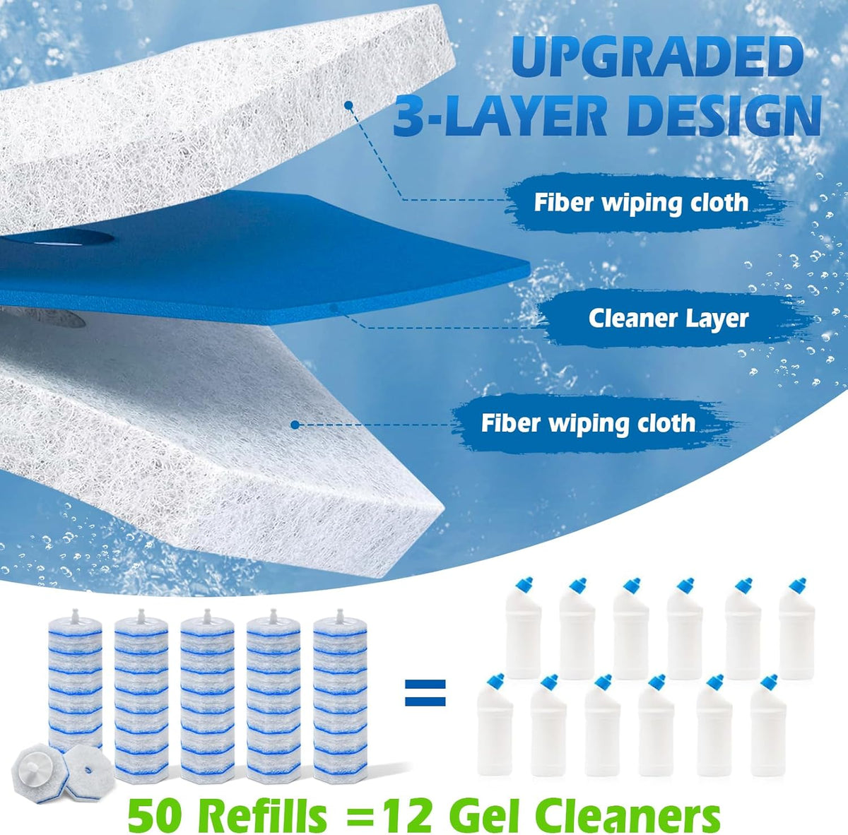 50 Count Upgraded Toilet Wand Refills | 2X Cleaning Power Toilet Bowl Cleaners | Extra Foam