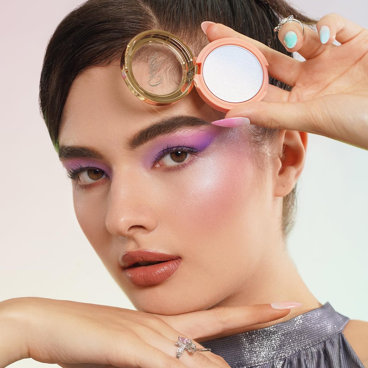 Oulac Holo Highlighter Blush Eyeshadow 2in 1| Intense Subtle Shimmery Blush Creamy Texture|