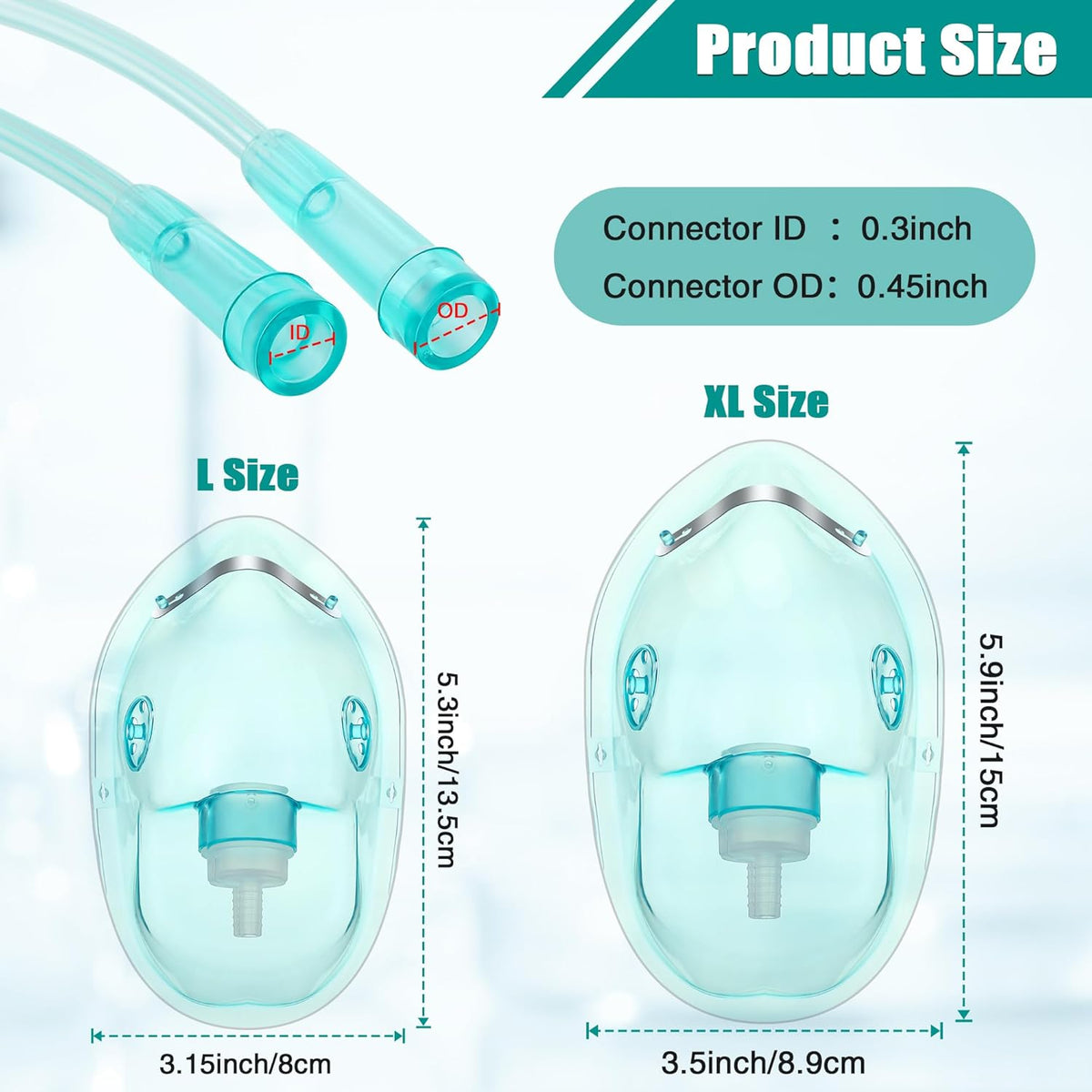 Geiserailie 2PCS L/XL Oxygen Mask with 6.6 Ft Tubing and Adjustable Elastic Strap, Adult Oxygen