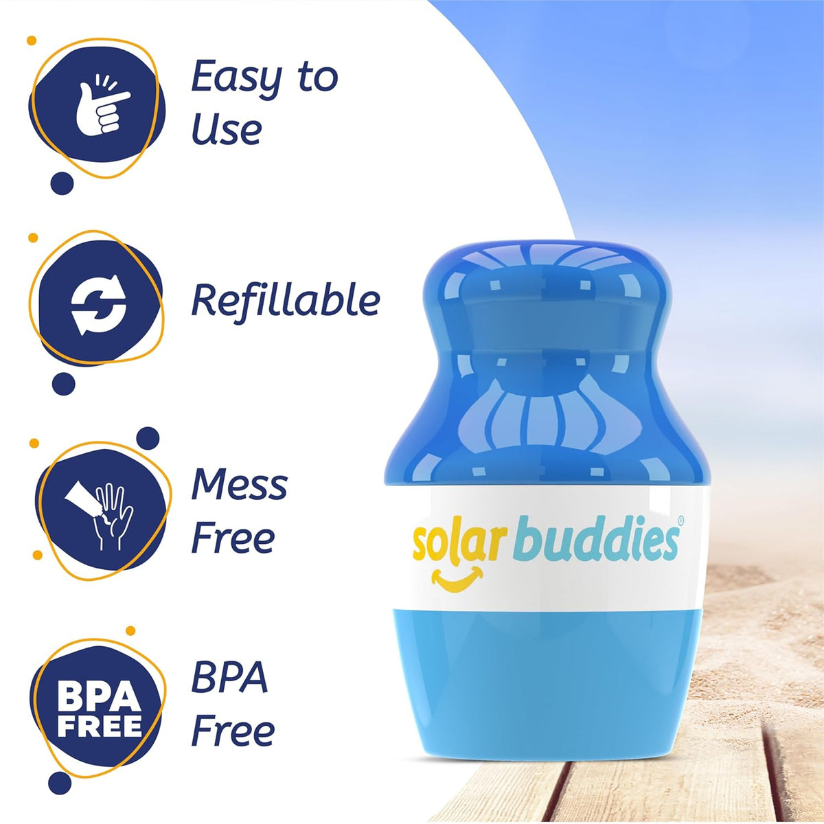 Solar Buddies Bag Bundle & Carabina Clip - Full Blue - Refillable Roll on Sponge Sunscreen