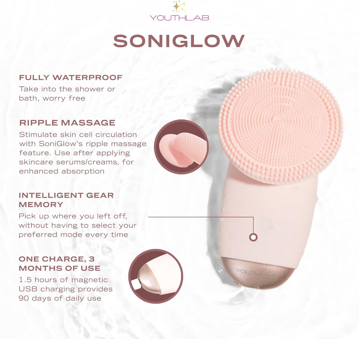 SoniGlow Silicone Facial Cleansing Brush – Electric Vibrating Skincare Scrubber Tool for Deep Pore