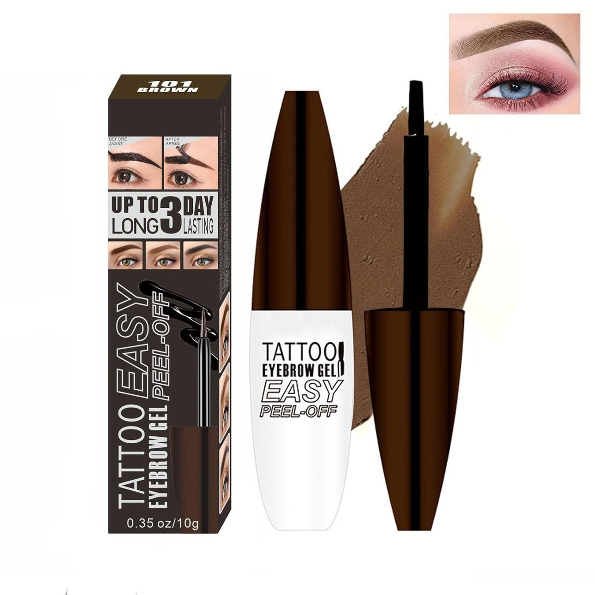 Tattoo Peel Off Eyebrow Gel Tint, Long Lasting Brow Tint, Transfer Proof and Waterproof Tint Peel