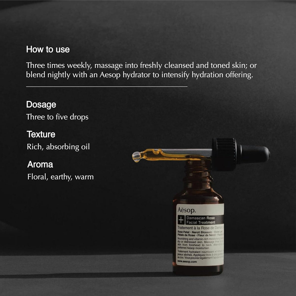 Aesop Damascan Rose Facial Treatment Oil | Hydrating Face Oil with Rose Petal, Neroli Blossom &