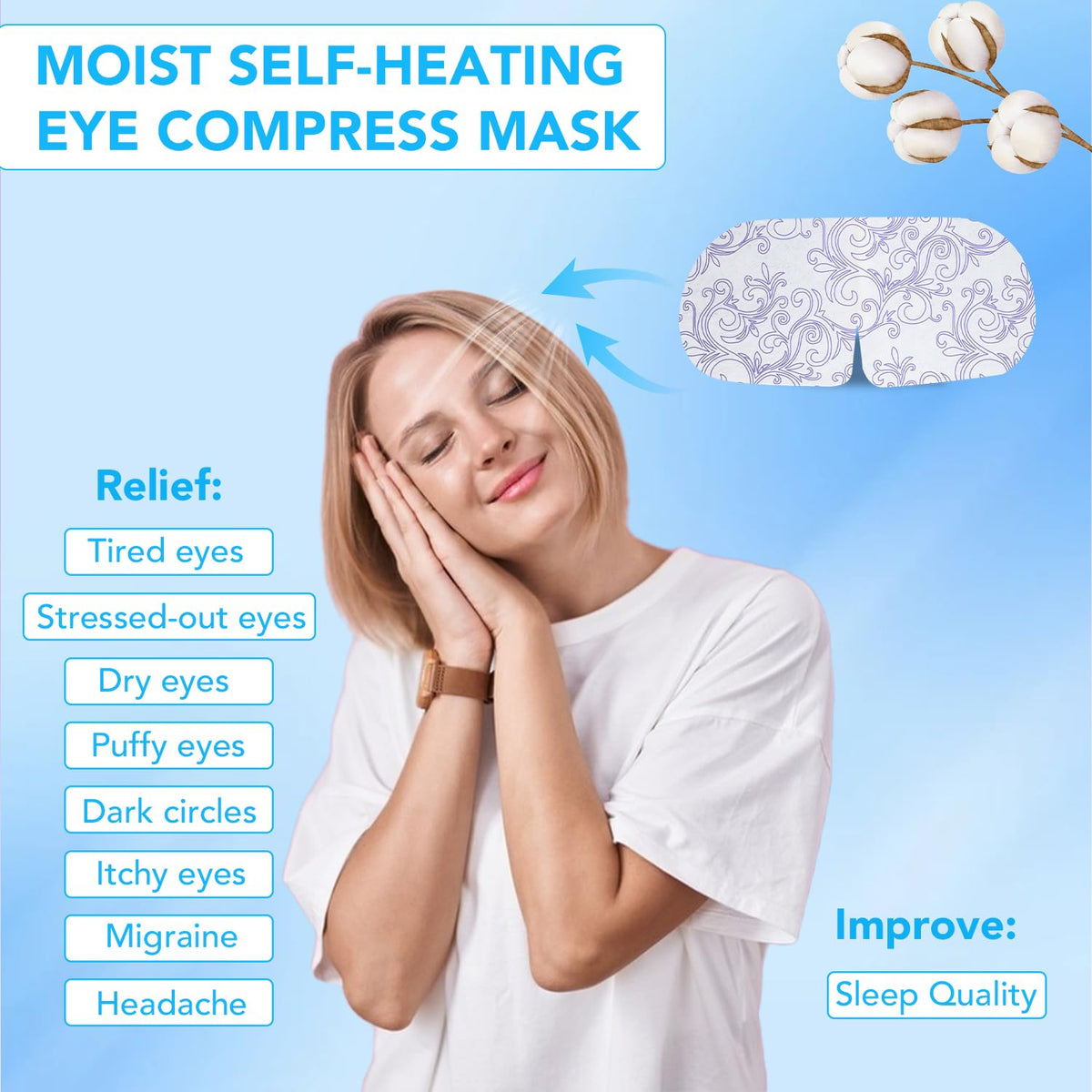 XPCARE 48 Pack Steam Eye Masks for Dry Eyes, Self Heated Steam Warm Eye Mask, Disposable Heated Eye