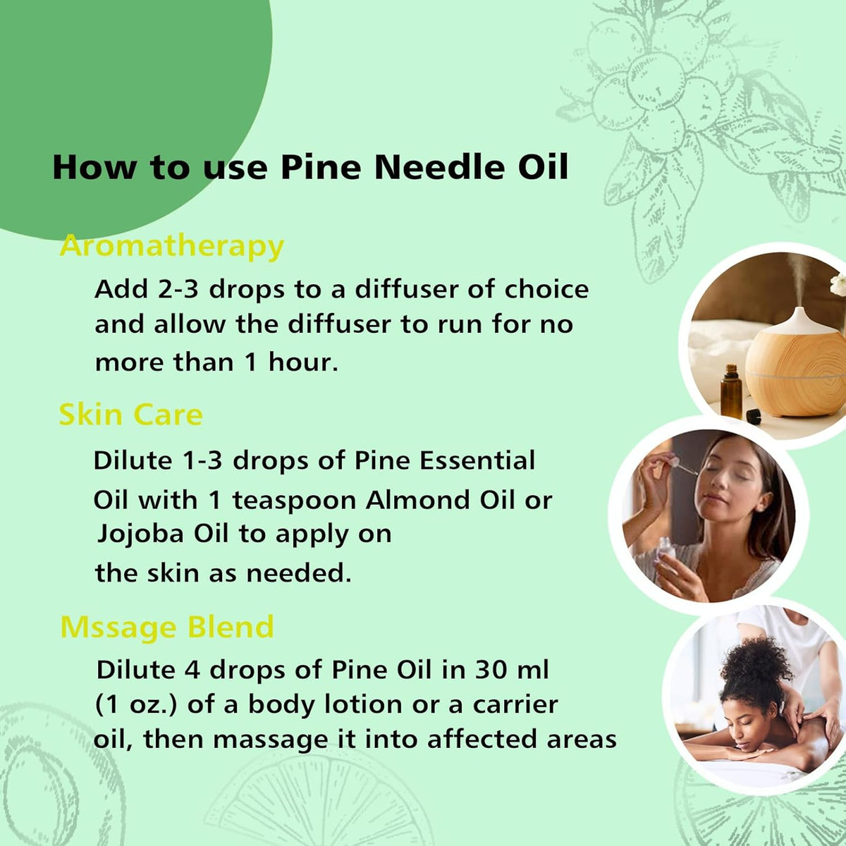 Pine Needle Essential Oil 1 Oz - 100% Pure & Natural Pine Oil for Diffuser, Skin, Massage &