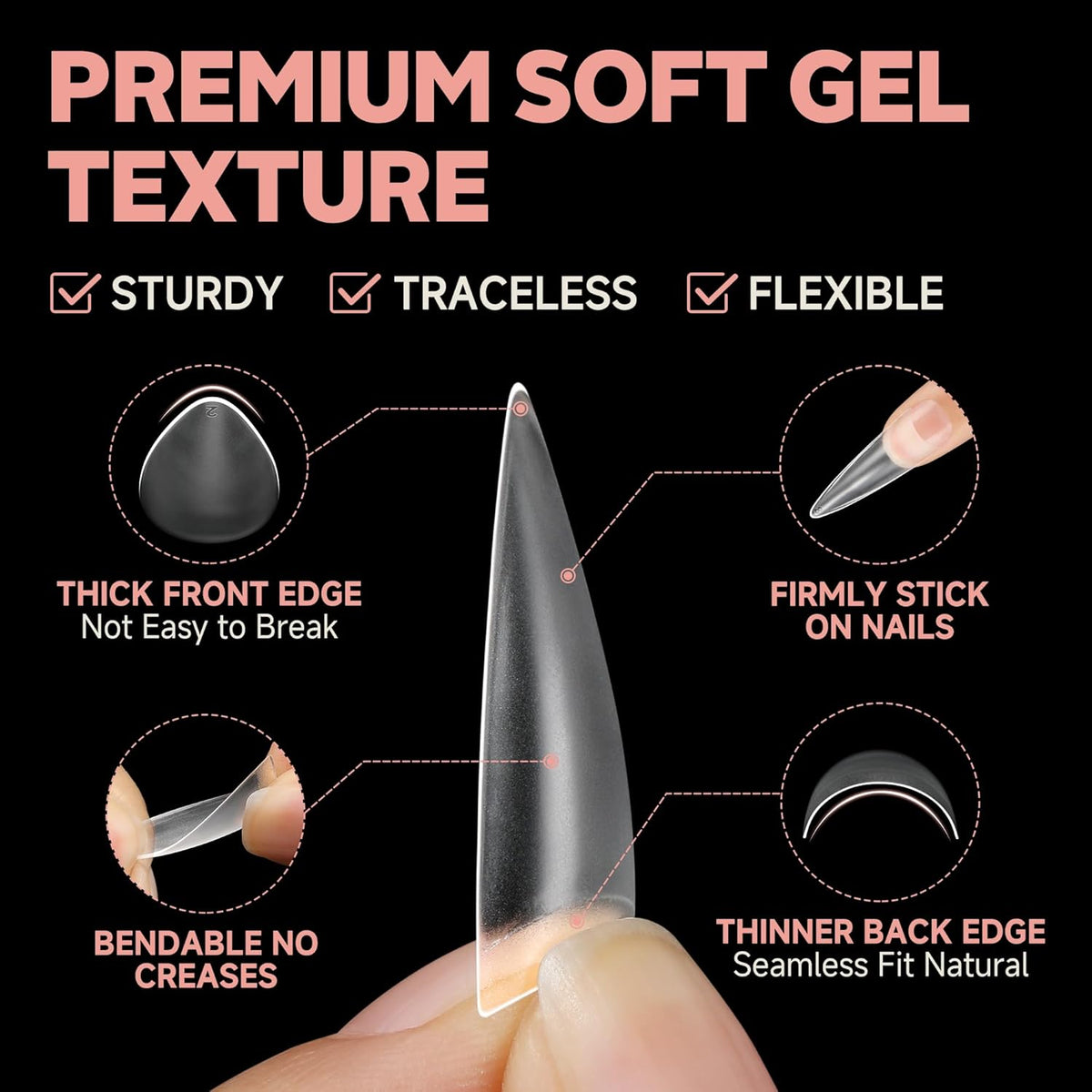 UNA GELLA Clear Stiletto Nails Tips Half Cover Stiletto Gel Nail Tips 216pcs Almond Shape False