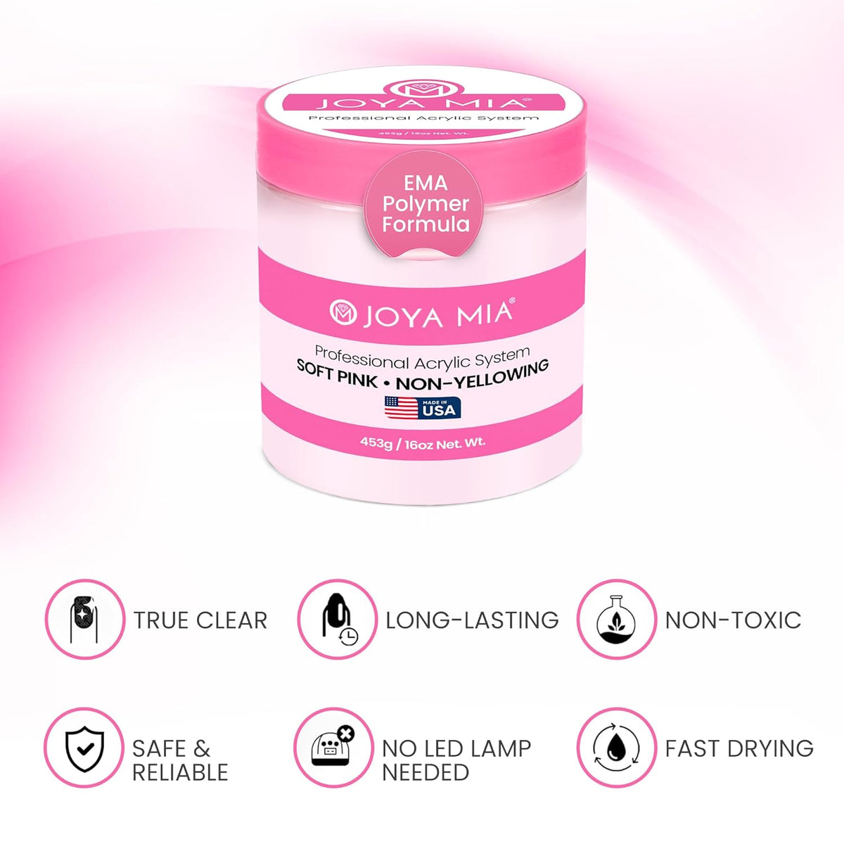 Joya Mia Acrylic Powder for Nails, MMA-Free, Super Adhesion Professional Powder for Flawless &