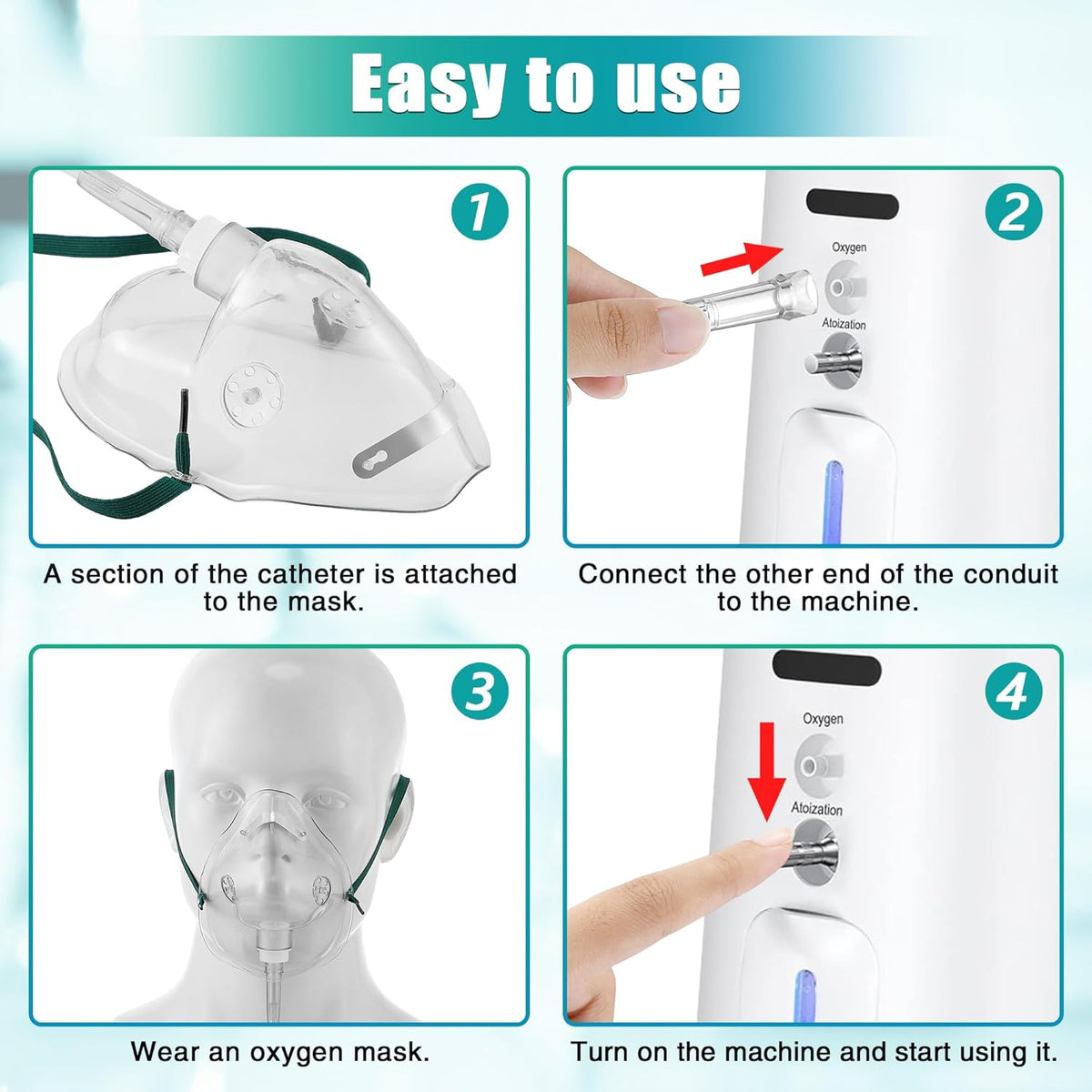Geiserailie 2 PCS XL Oxygen Mask with 6.6 Ft Tubing and Adjustable Elastic Strap, Adult Oxygen Mask