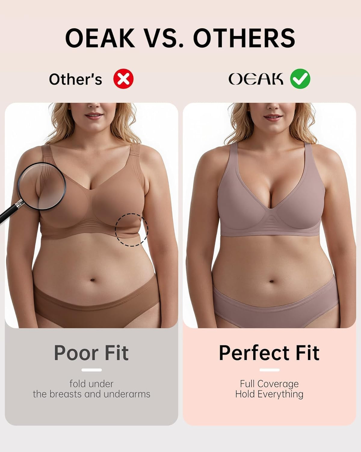 OEAK Womens Deep V Bras Wireless Comfortable Bra Supportive No Underwire Bras Tshirt Push Up