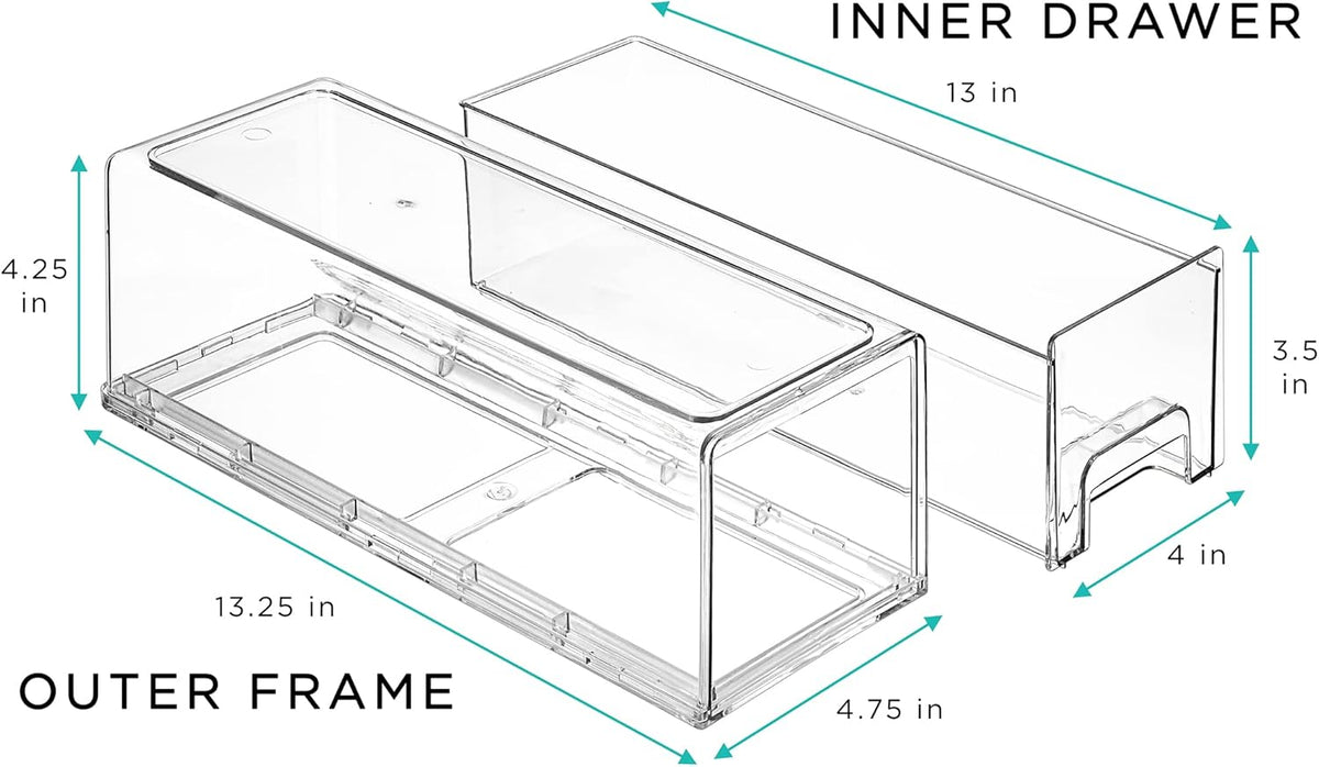 Sorbus Small Clear Stackable Storage Drawers – 2-Pack Plastic Organizer Bins with Handles