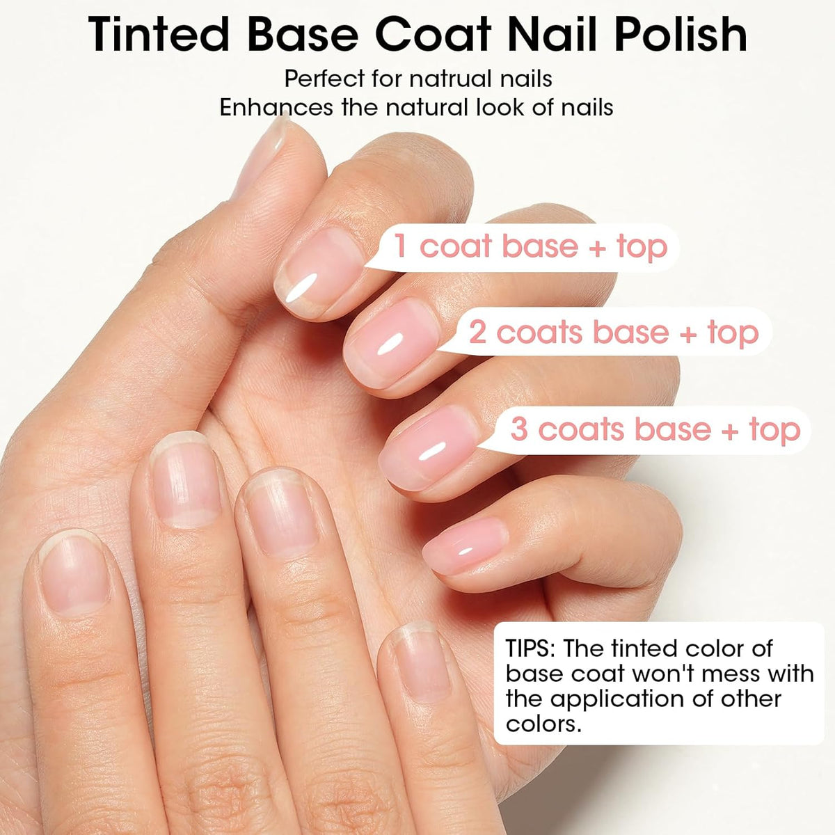 GELLEN 4‑in‑1 Clear Nail Polish Base Coat Sheer Tinted Milky Pink, Ridge Filler, Nail Strengthener