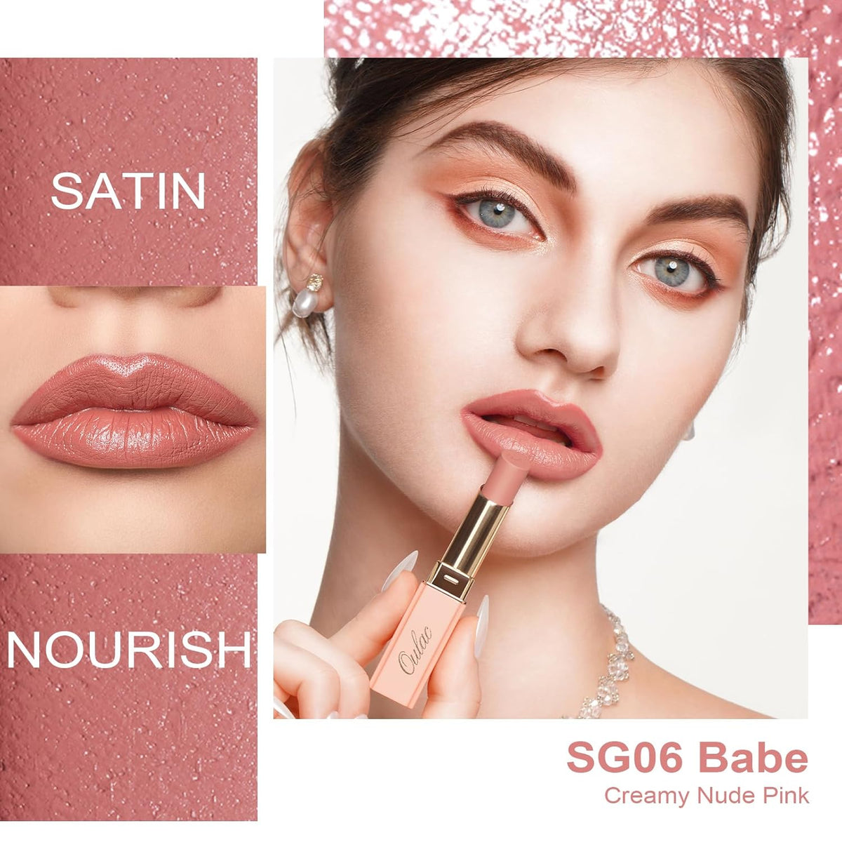Oulac Pink Lipsticks for Women, Coral Nude Matte Lipstick, Full Coverage Lip Color, Satin Matte