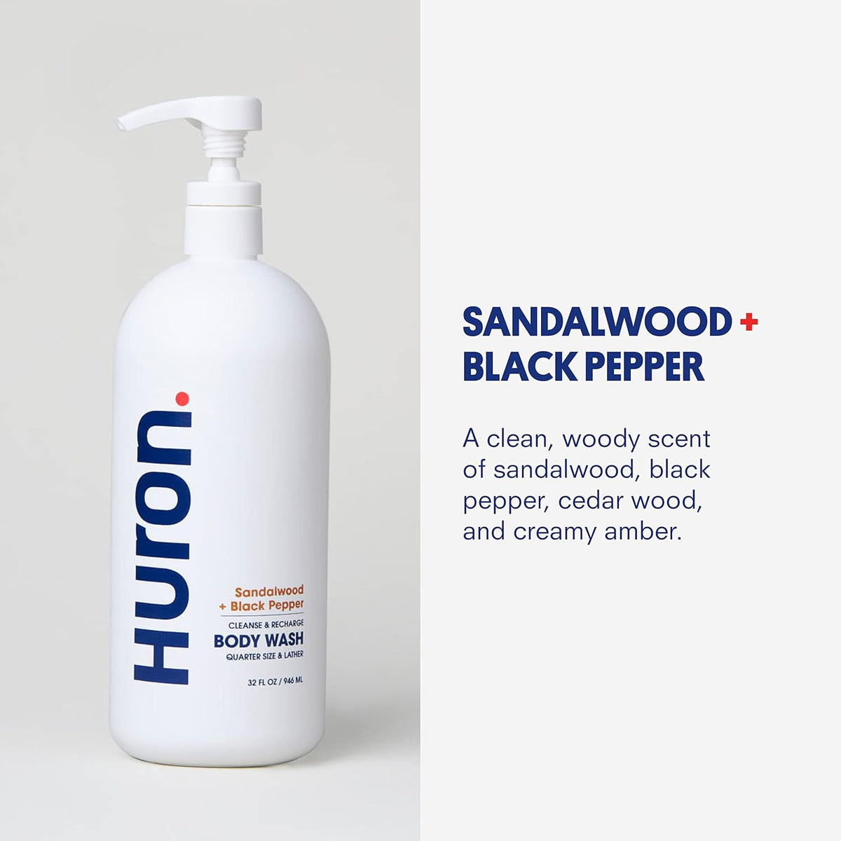Huron Men’s Moisturizing Body Wash - Clean & Woody Scent of Sandalwood, Black Pepper, Cedarwood, &