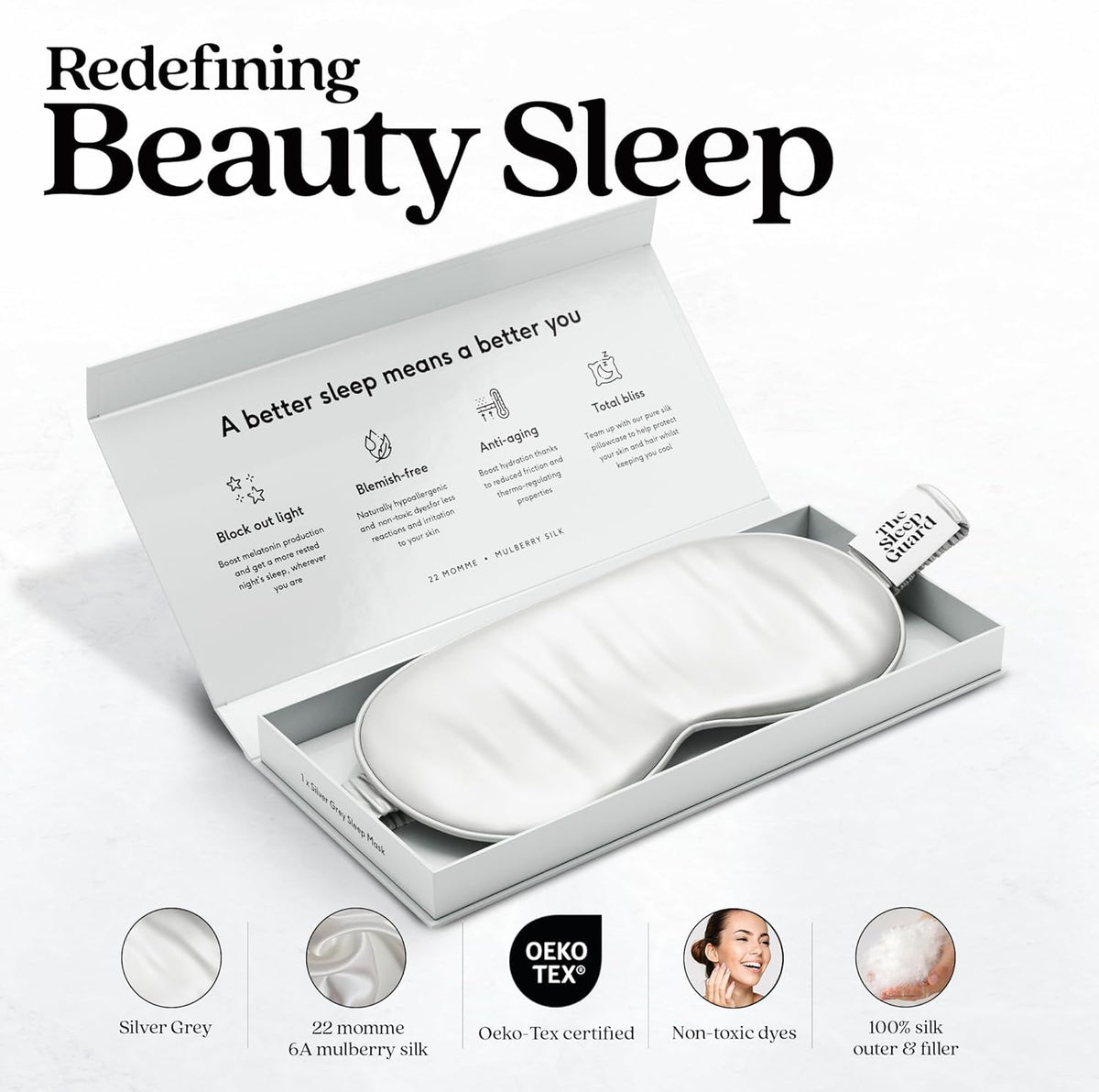 Pure Silk Sleep Mask [100% 6A Mulberry Silk, 22 Momme] Light Blocking Travel Essentials. Eye Masks
