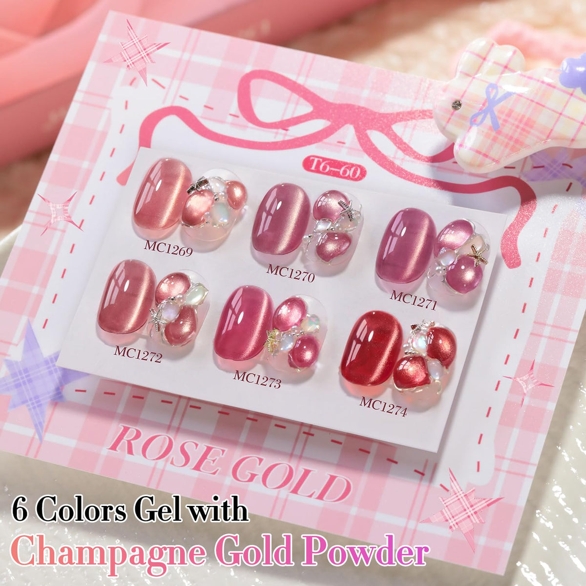 Double Rhythm Cat Eye Gel Nail Polish Set of 6 Same Color Same Bottle 0.5 Oz Shimmer Glitter with
