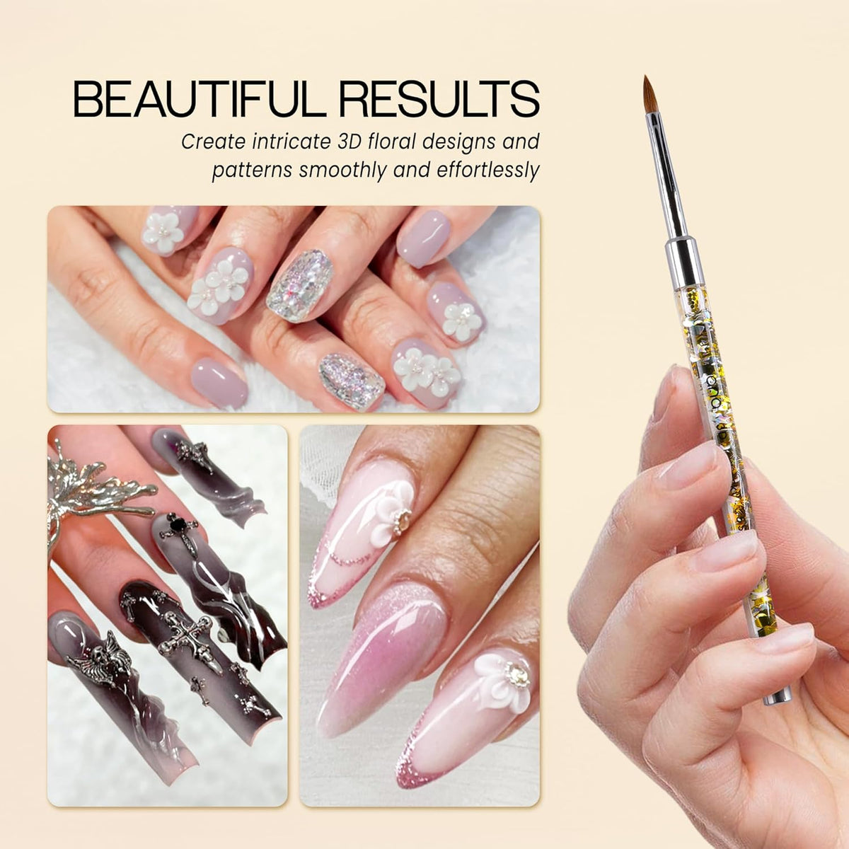 PANA Kolinsky 3D Acrylic Nail Brushes with Liquid Glitter Handle - For Professional Acrylic Powder