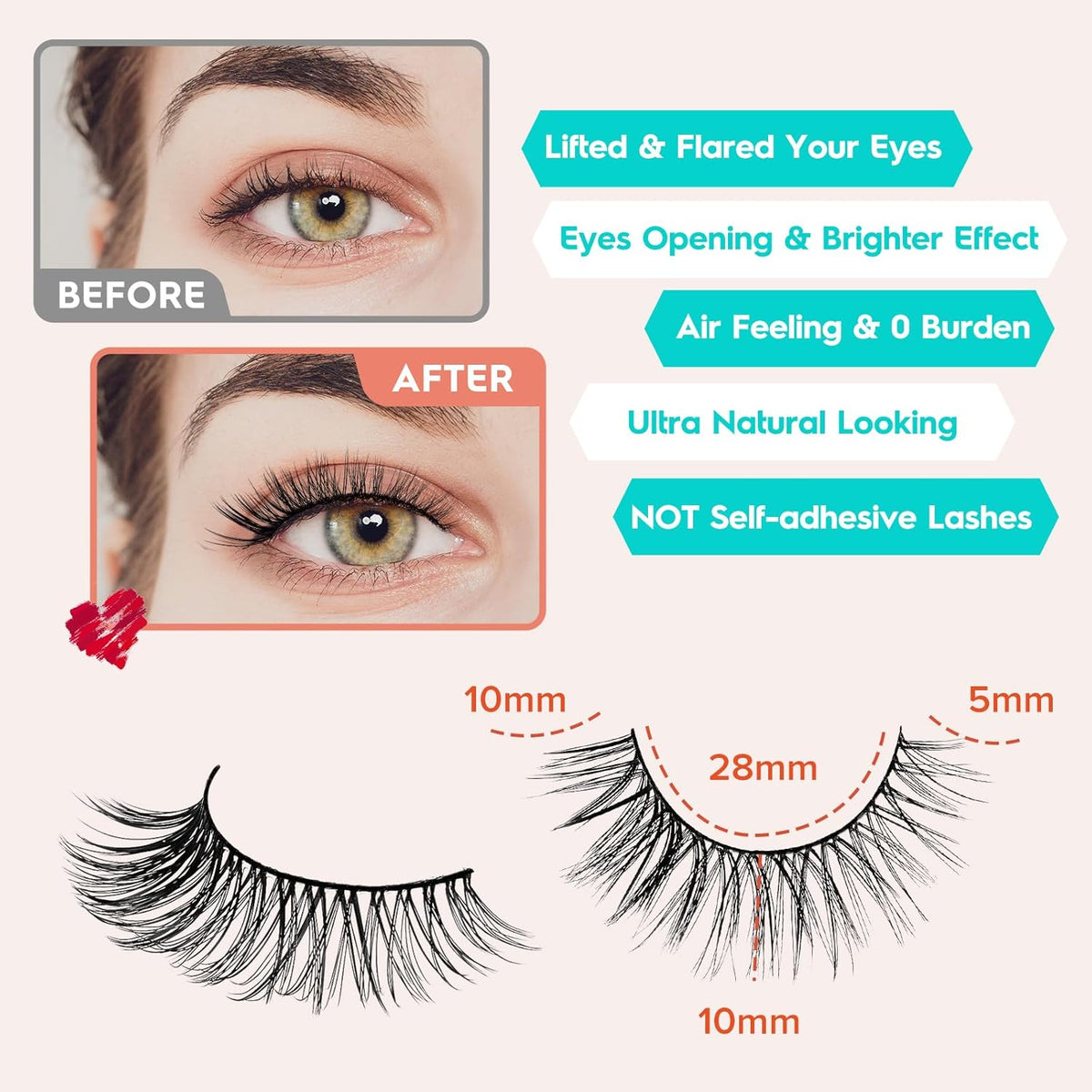 Wispy Cat Eye Lashes False Eyelashes Natural 10mm Short Lash Pack Soft Strip Eyelash 3D Volume C