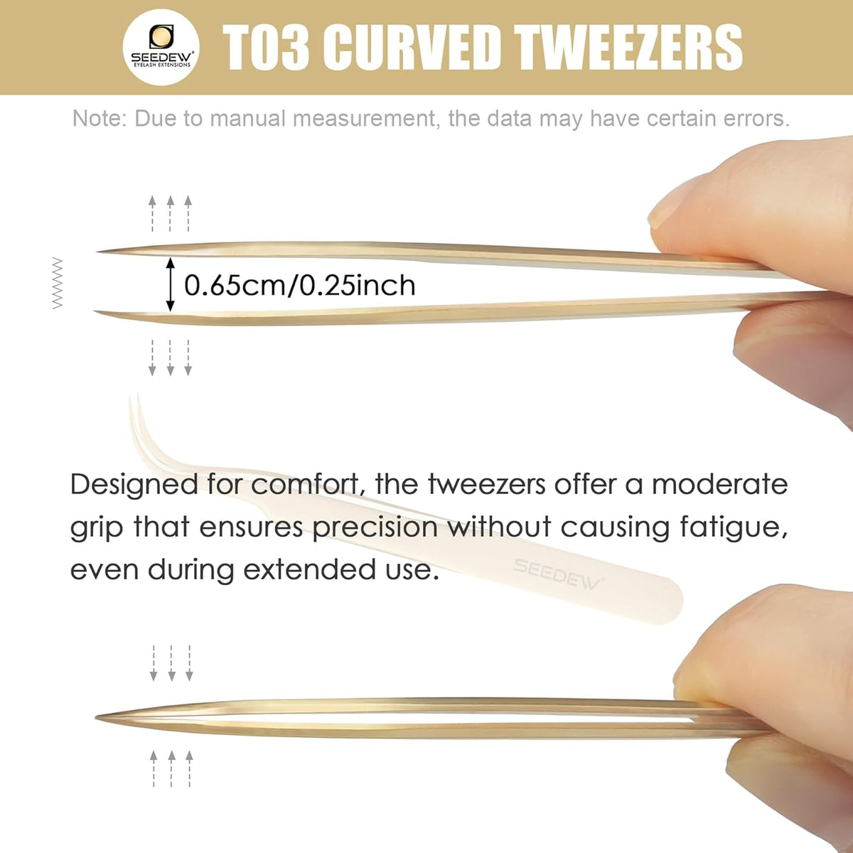 SEEEDEW Tweezer Eyelash Extensions - 1 Pcs Stainless Steel Curved Pointy Precision Tweezer for Lash