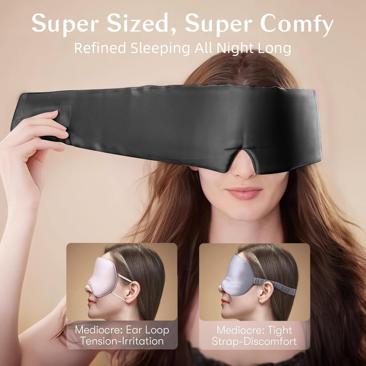 Silk Sleep Mask for Women and Men, Side Sleeper, 22 Momme Pure Mulberry Silk Total Blackout 100%