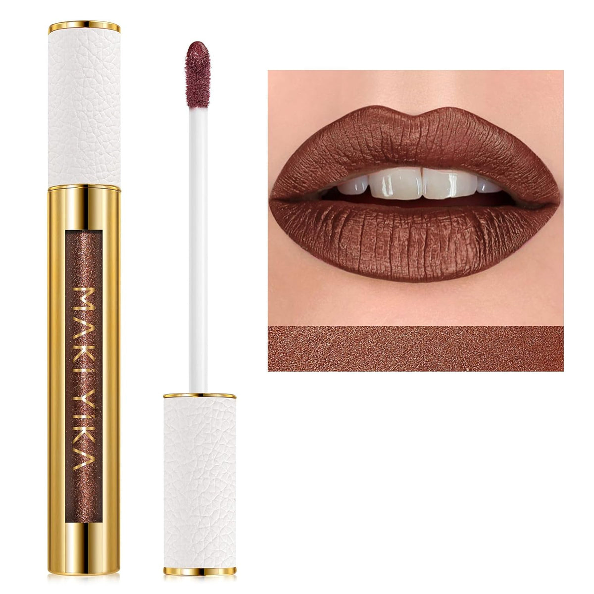 MAKI YIKA Brown Lipstick for Women Metallic Lipsticks Glitter Long Lasting Lipstick No Smudge No
