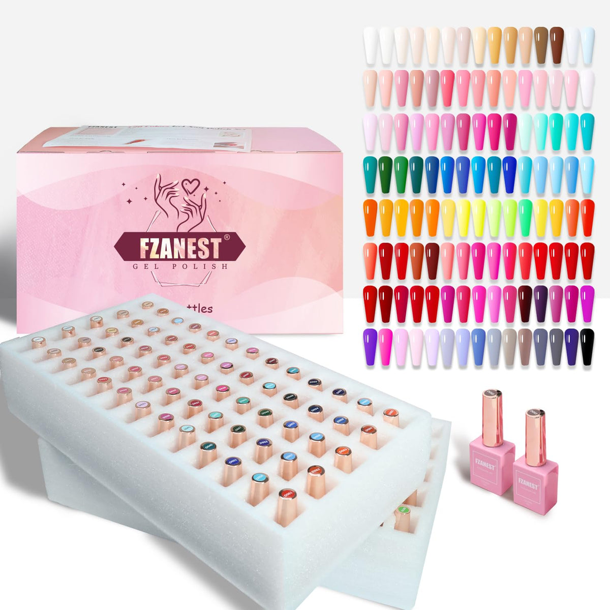 FZANEST 130Pcs 15ml Gel Nail Polish Set With Rubber Base Top Matte Coat 120 Colors Pink Nude Red