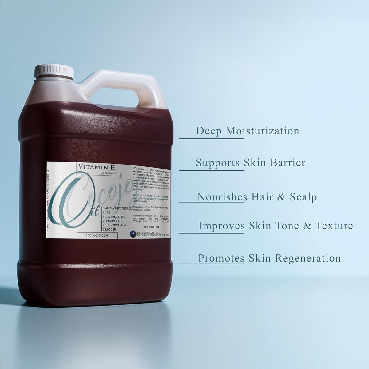 Vitamin E Oil - Pure & Undiluted, Full Spectrum, Alpha Tocopherol, 75,000 IU - 1 Gallon - for Skin