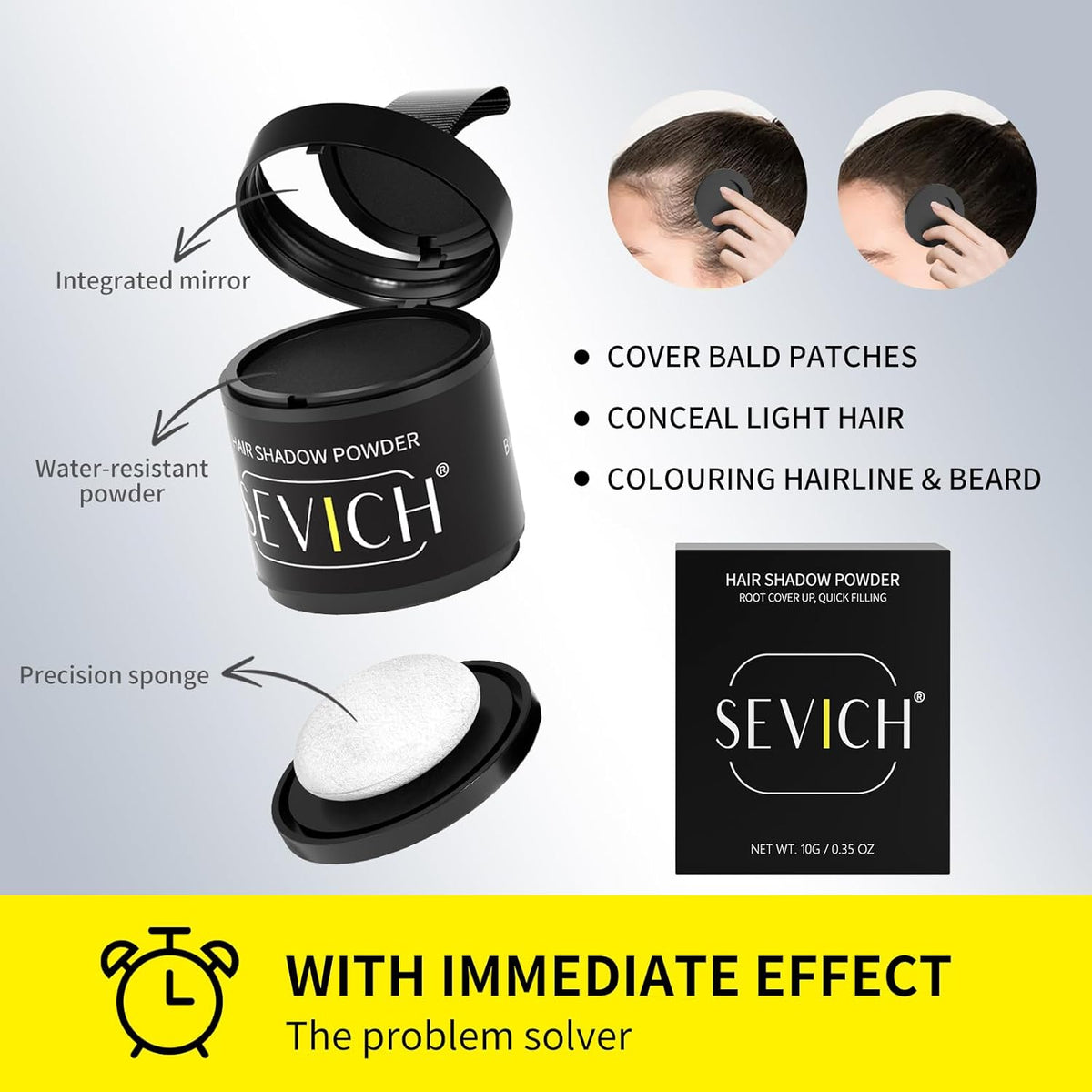 Sevich Hairline Powder 10g Large Capacity - Instantly Conceals Hair Loss, Root Touch up, Shadow