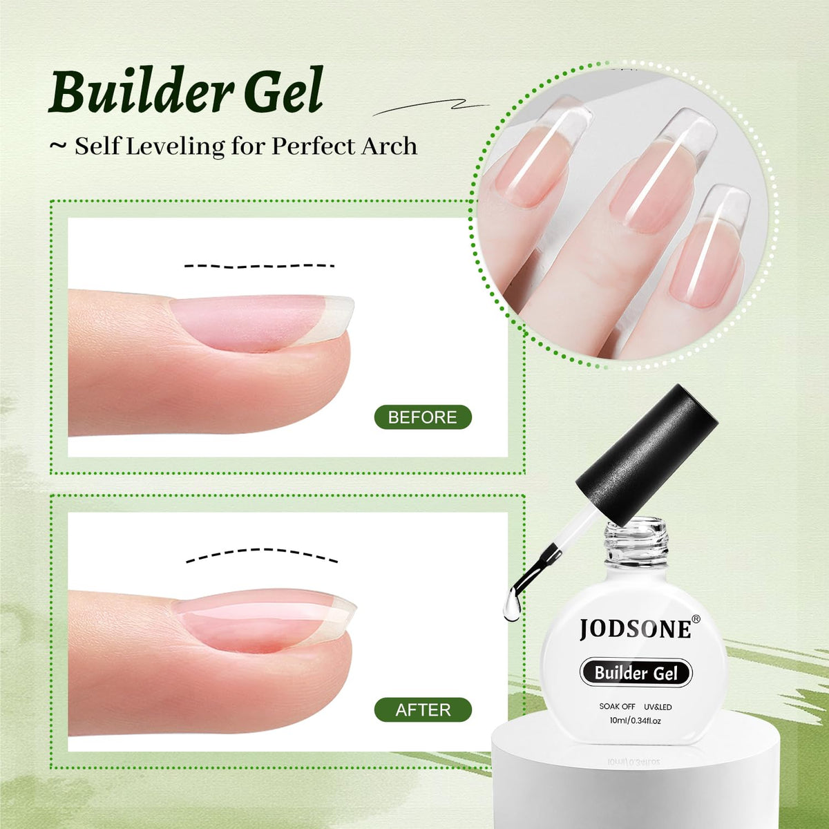 JODSONE 3Pcs 10ml Top Coat Base Coat Builder Gel Set – No Wipe Gel for Strengthening Thickening and