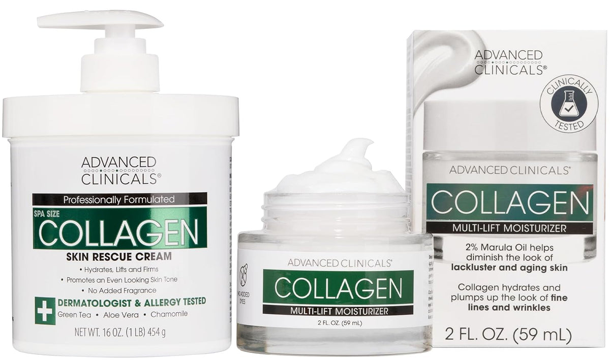 Advanced Clinicals Collagen Cream W/Hyaluronic Acid Face Moisturizer + Collagen Body Cream 2pc