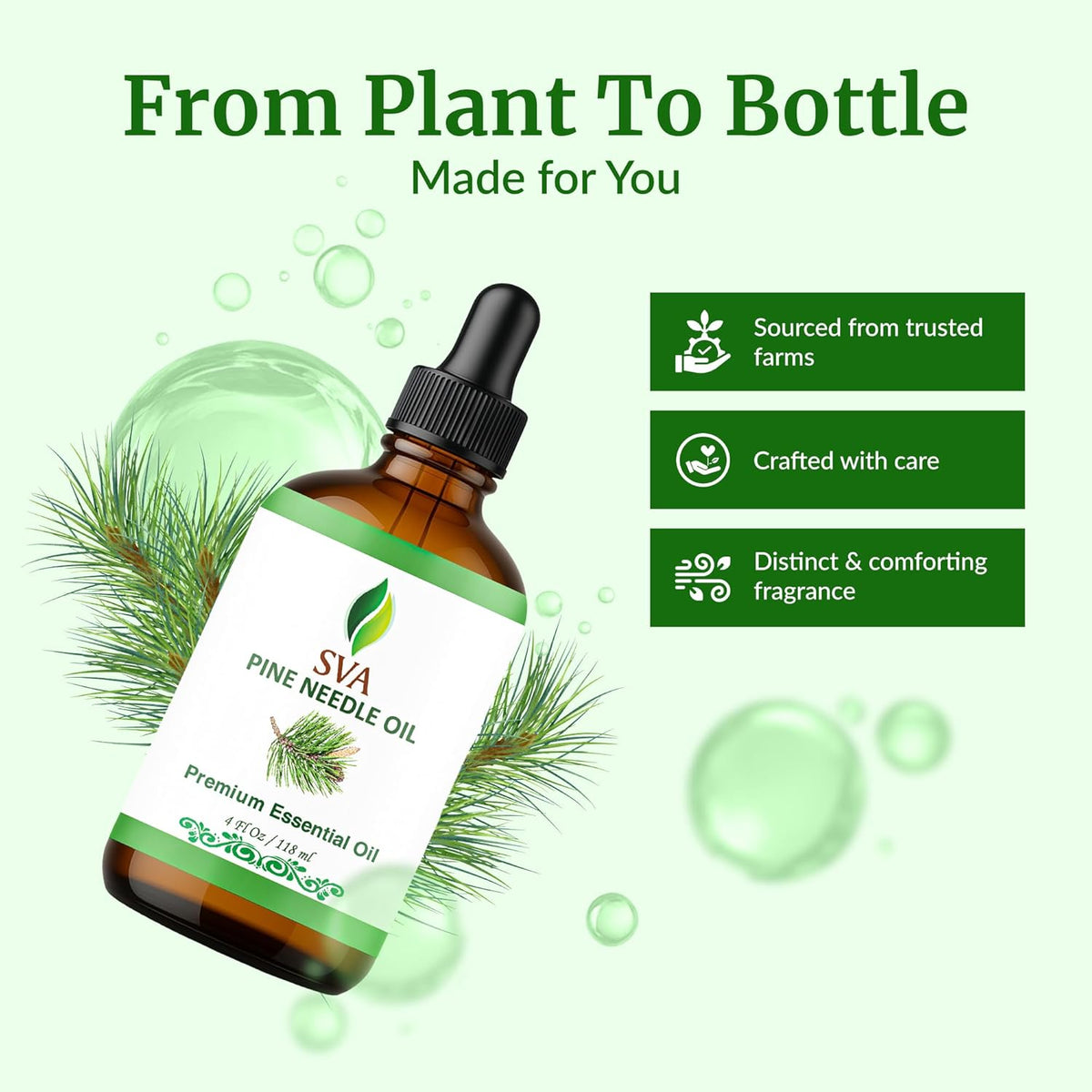 SVA Pine Needle Essential Oil – 4 Fl Oz – 100% Natural Pine Needle Oil - for Diffuser, Hair Care