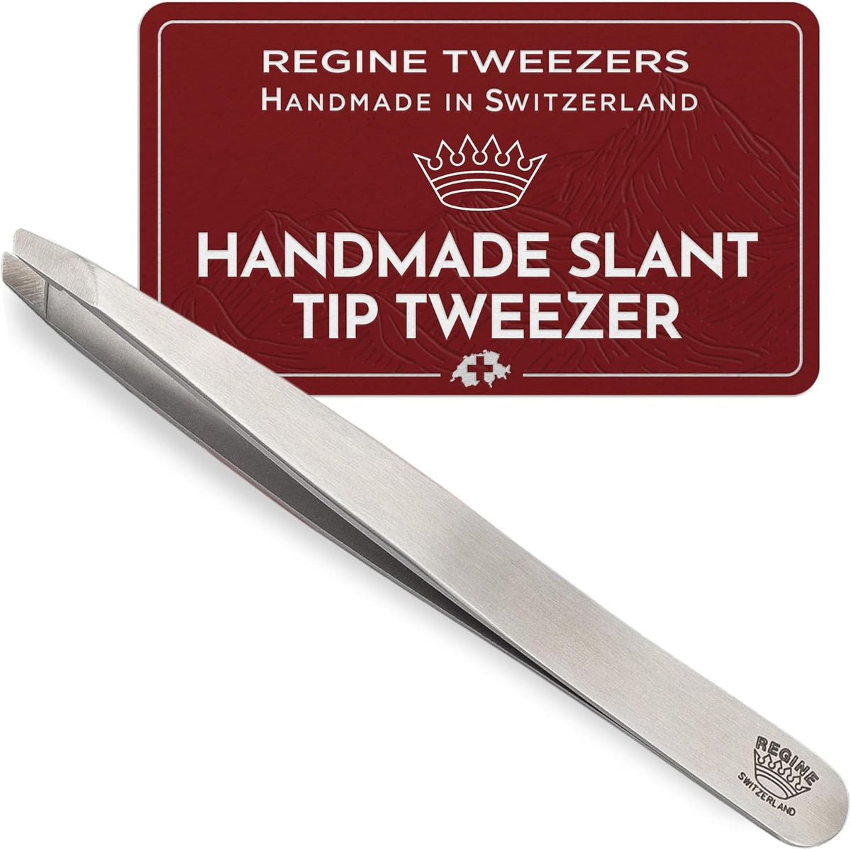 Professional Tweezers Slant Tip - Etched Tip Brow and Eyebrow Tool for Men and Women - Precision