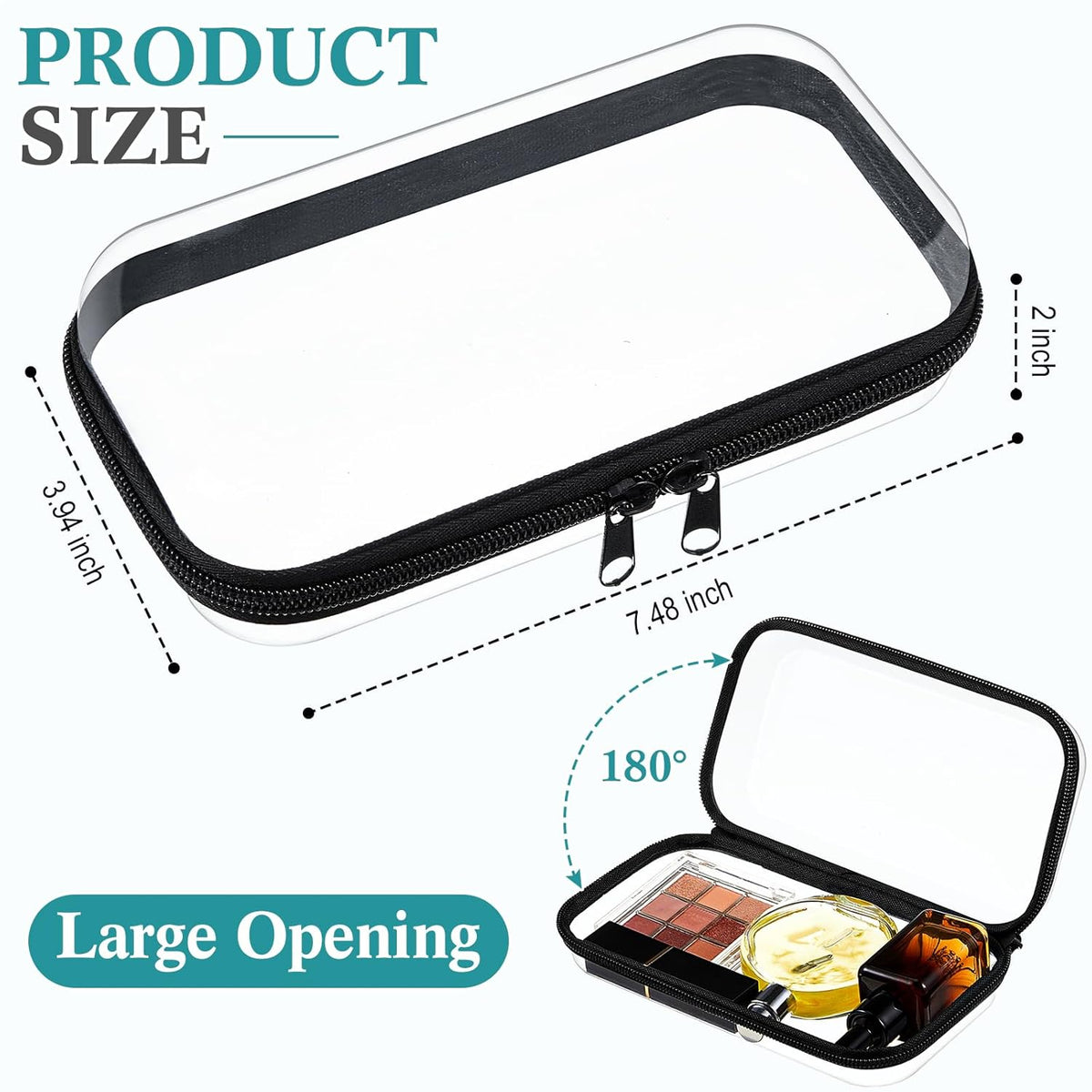 Hoolerry 3 Pcs Clear Hard Zipper Case Plastic Pouch Transparent Hard Case Clear Makeup Bag Portable