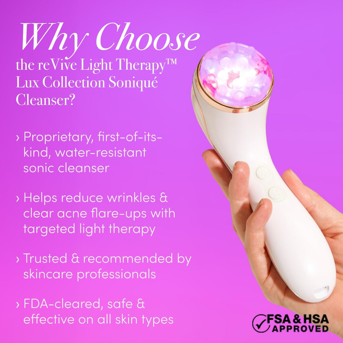 reVive Light Therapy LED Technologies | Lux Collection Soniqué Sonic | Facial Cleansing Brush | Red